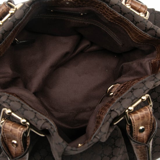 Gebrauchte Macadam-Leinen-Tasche mit geprägtem Lederbesatz vertikal - Image 4
