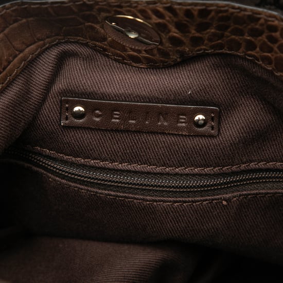 Gebrauchte Macadam-Leinen-Tasche mit geprägtem Lederbesatz vertikal - Image 5
