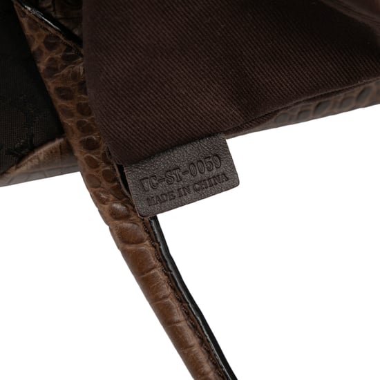 Gebrauchte Macadam-Leinen-Tasche mit geprägtem Lederbesatz vertikal - Image 6