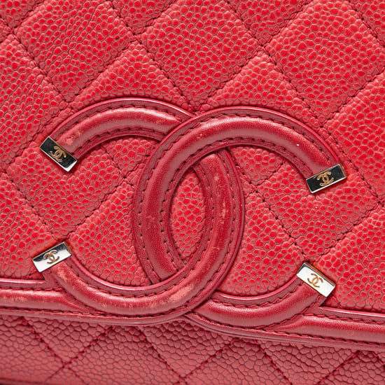 Chanel Pre-owned Gebrauchtes gefüttertes, mittelgroßes Steppmuster-CC-Flap aus Kaviarleder - Rot - Image 6