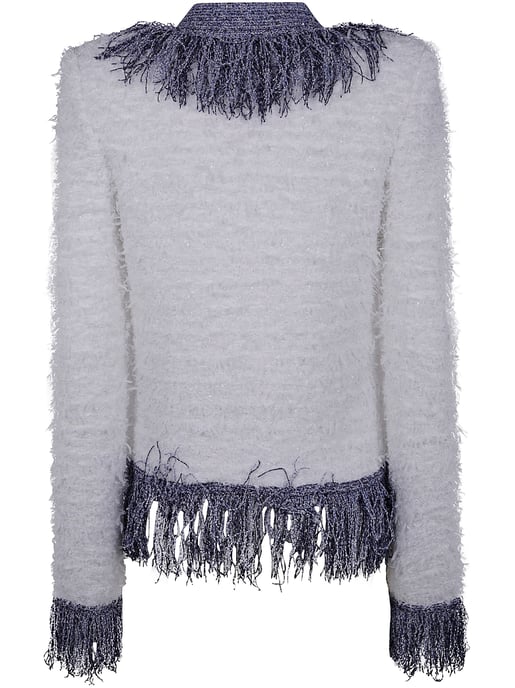 Kragenlose, glitzernde, fransige Tweed-Jacke - Image 2