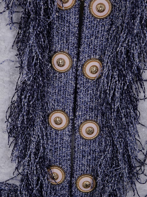 Kragenlose, glitzernde, fransige Tweed-Jacke - Image 3