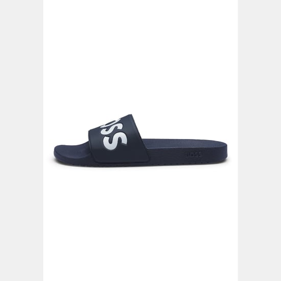Men's Boss Aryeh Italian Made Slides with Large Logo Detail in Dark Blue - Image 2