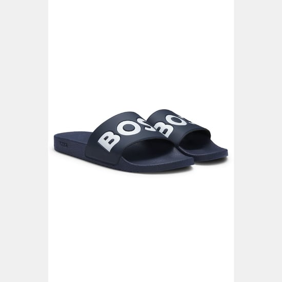 Men's Boss Aryeh Italian Made Slides with Large Logo Detail in Dark Blue - Image 3