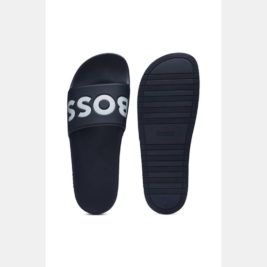 Men's Boss Aryeh Italian Made Slides with Large Logo Detail in Dark Blue - Image 4