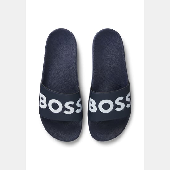 Men's Boss Aryeh Italian Made Slides with Large Logo Detail in Dark Blue - Image 6