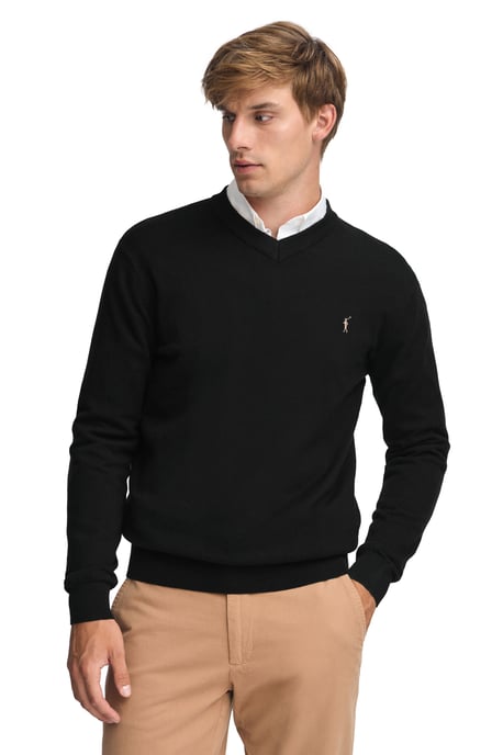 Pullover schwarz aus Wollgemisch mit V-Ausschnitt und gesticktem Rigby Go-Logo - Image 2