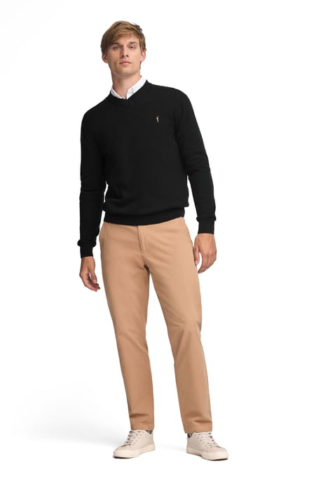 Pullover schwarz aus Wollgemisch mit V-Ausschnitt und gesticktem Rigby Go-Logo - Image 3