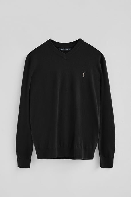 Pullover schwarz aus Wollgemisch mit V-Ausschnitt und gesticktem Rigby Go-Logo - Image 5