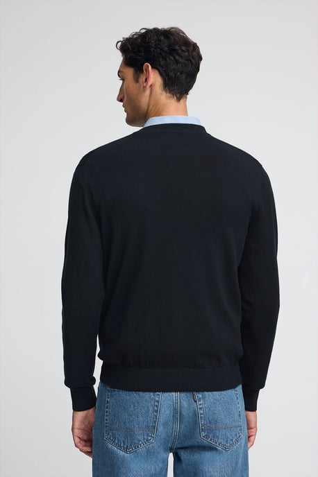 Pullover marineblau aus Wollgemisch mit V-Ausschnitt und gesticktem Rigby Go-Logo - Image 4