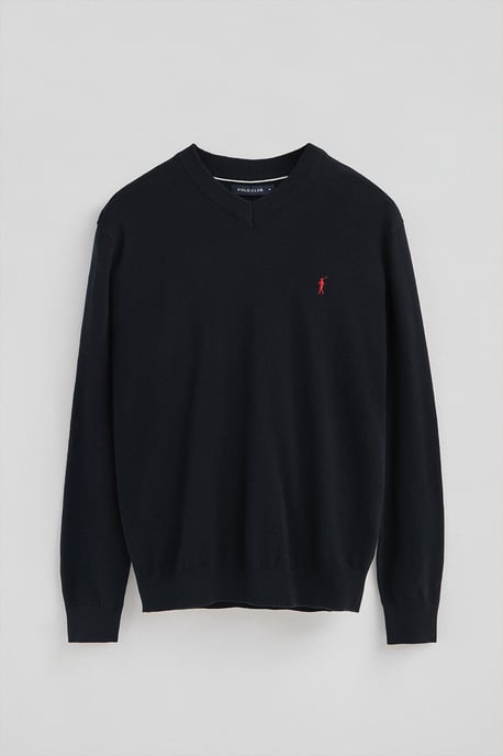 Pullover marineblau aus Wollgemisch mit V-Ausschnitt und gesticktem Rigby Go-Logo - Image 5