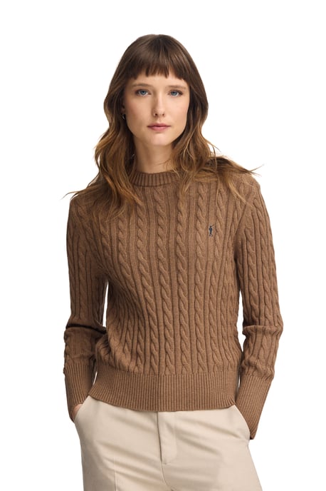 Pullover camel meliert mit Rundhalskragen aus Wollgemisch mit gesticktem Rigby Go-Logo - Image 2
