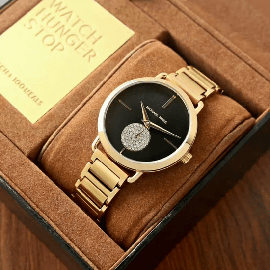 Michael Kors Portia MK3788 Damen 36,5 mm Gold Edelstahl Armbanduhr mit schwarzem Ziffernblatt - Image 6