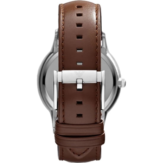 Emporio Armani AR2463 Herren Classic Armbanduhr mit silbernem Zifferblatt und Lederarmband - Image 2