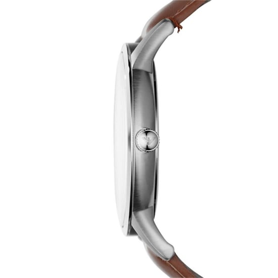 Emporio Armani AR2463 Herren Classic Armbanduhr mit silbernem Zifferblatt und Lederarmband - Image 3