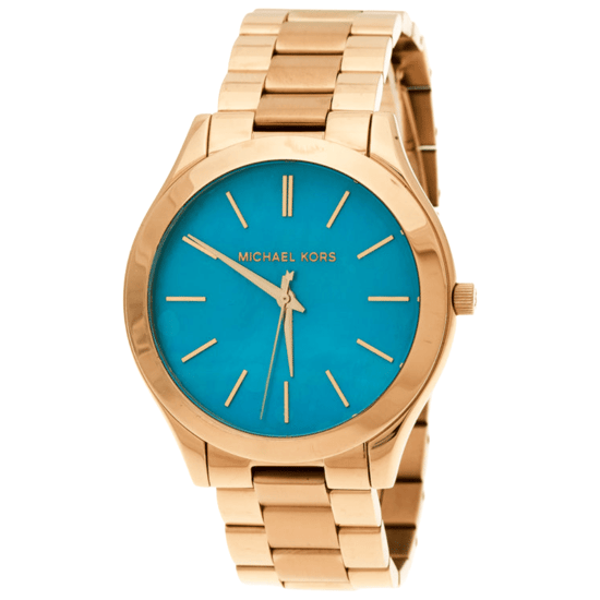 Michael Kors MK3492 Slim Runway 42mm Goldfarbene Edelstahl Damenarmbanduhr mit blauen Zifferblatt - Image 3