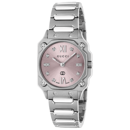 Gucci G-Flat YA166501 Damen Uhr mit pinkem Zifferblatt aus Edelstahl 30mm - Image 1