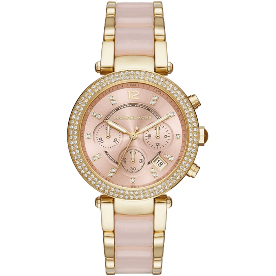 Michael Kors Parker MK6326 Damenarmbanduhr mit pinkem Zifferblatt 39mm aus vergoldetem Edelstahl - Image 1