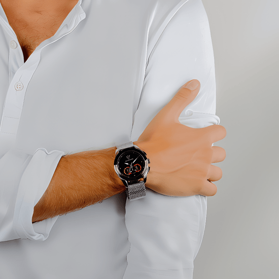 Maserati Traguardo Herren-Chronographenuhr mit schwarzem Zifferblatt und silbernem Mesh-Armband - Image 5