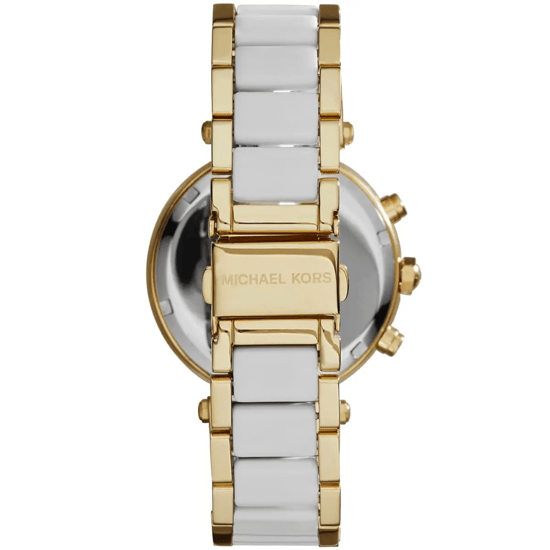 Michael Kors Parker MK6119 Damen Zwei-Farben Chronographuhr 39 mm Gold & Weiß - Image 2