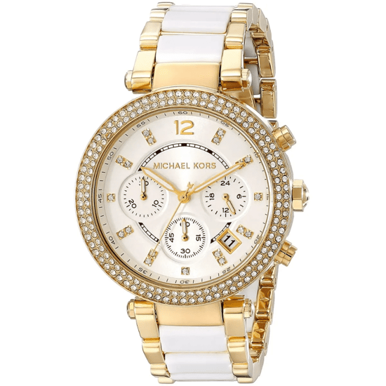 Michael Kors Parker MK6119 Damen Zwei-Farben Chronographuhr 39 mm Gold & Weiß - Image 3
