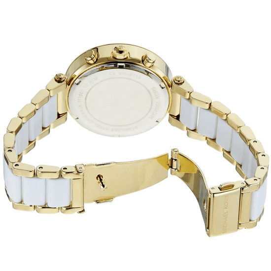 Michael Kors Parker MK6119 Damen Zwei-Farben Chronographuhr 39 mm Gold & Weiß - Image 4