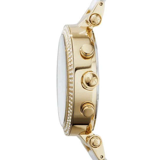 Michael Kors Parker MK6119 Damen Zwei-Farben Chronographuhr 39 mm Gold & Weiß - Image 5