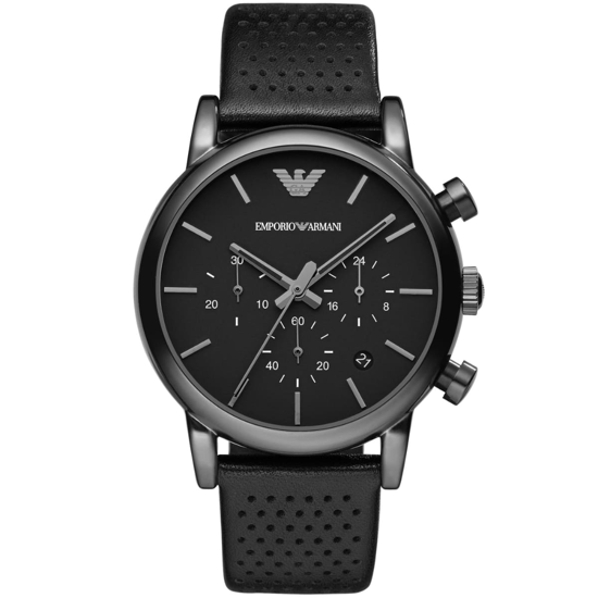 Emporio Armani Luigi AR1737 Herren Chronograph Uhr 41 mm Schwarzes Leder - Image 1