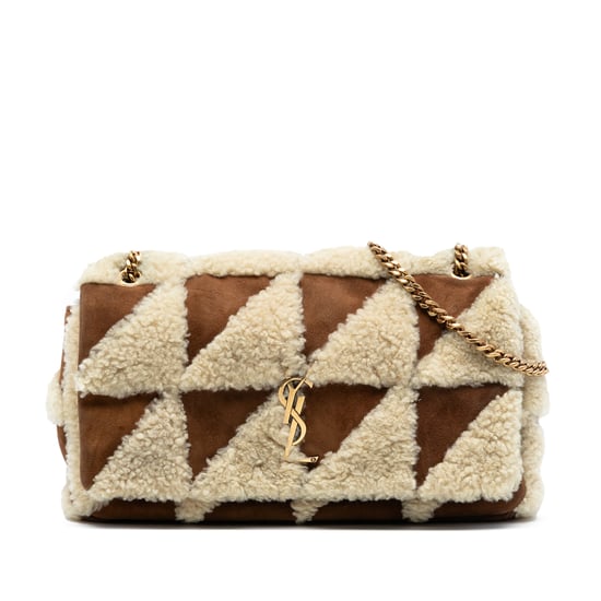 Gebrauchte mittelgroße Wildleder- und Lammfell-Patchwork Jamie Schultertasche - Image 1