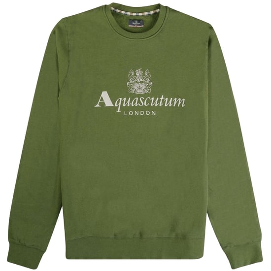 Aquascutum Active Big Logo Crew Neck Army Green Sweatshirt - Image 1