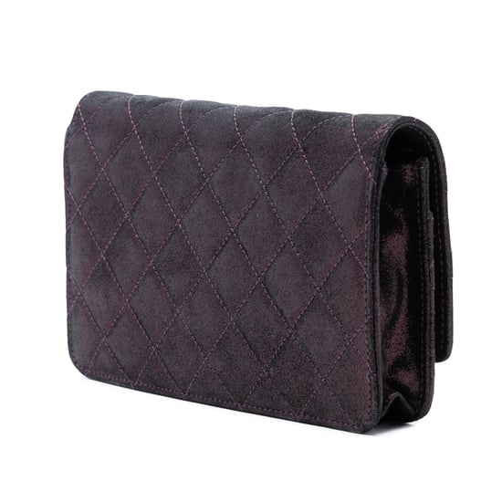Gebrauchte gesteppte schillernde Lammleder Tartan Knopf-Geldbörse mit Kette - Image 2