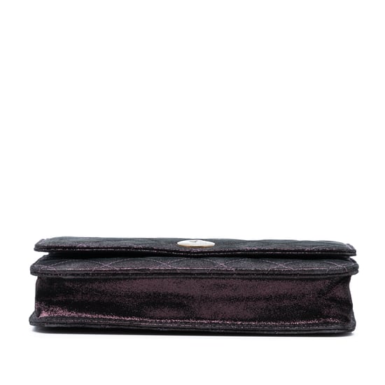 Gebrauchte gesteppte schillernde Lammleder Tartan Knopf-Geldbörse mit Kette - Image 3