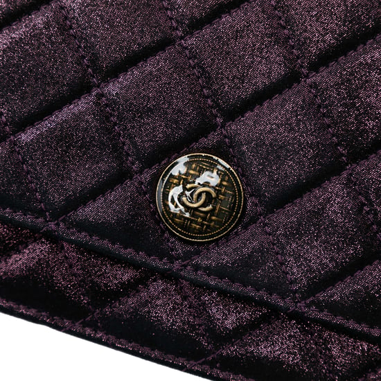 Gebrauchte gesteppte schillernde Lammleder Tartan Knopf-Geldbörse mit Kette - Image 6