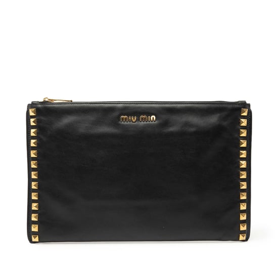 Gebrauchte Nieten-Leder-Reißverschluss-Clutch - Image 1