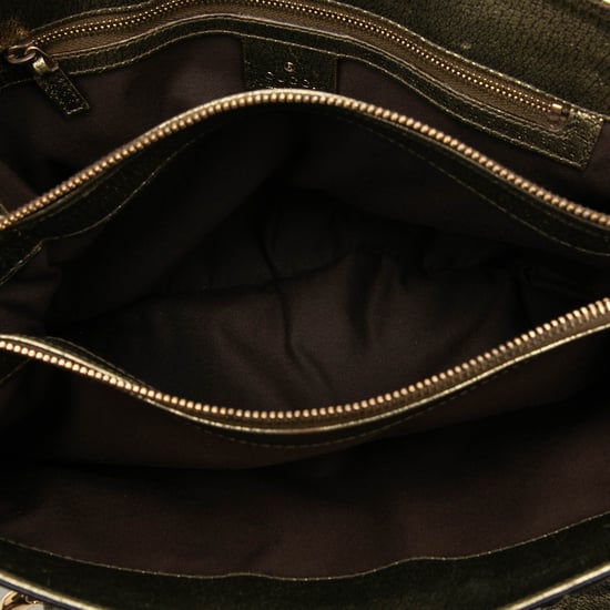 Gebrauchte metallische Kalbsleder Handtasche mit Bambusgriff - Image 4