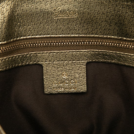 Gebrauchte metallische Kalbsleder Handtasche mit Bambusgriff - Image 5