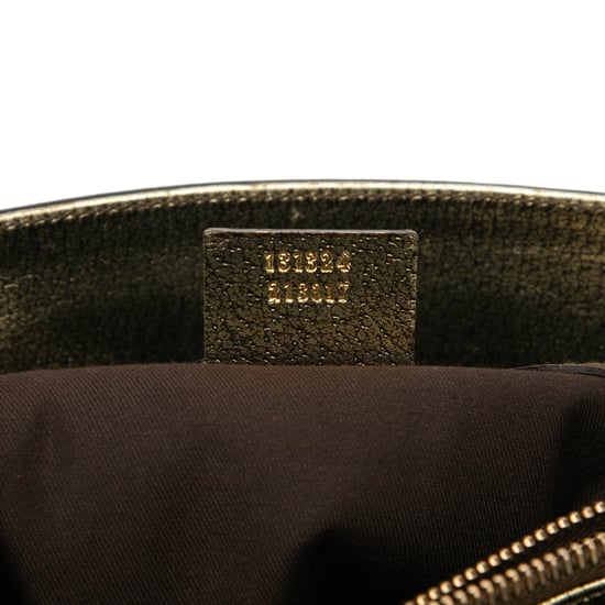 Gebrauchte metallische Kalbsleder Handtasche mit Bambusgriff - Image 6