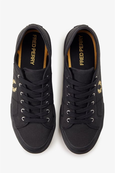 Fred Perry B708 Vintage Tennis Canvas Herren Schuhe Schwarz/Champagner - Image 5