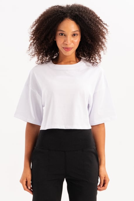 JUSTEVER Damen-T-Shirt aus 100 % Baumwolle mit kurzem Schnitt und Rundhalsausschnitt, weiß - Maia - Image 2