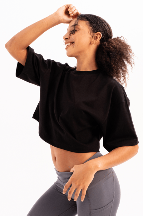 JUSTEVER 100% Baumwolle Crop-Top mit Rundhalsausschnitt, schwarz, Damen - Maia - Image 5