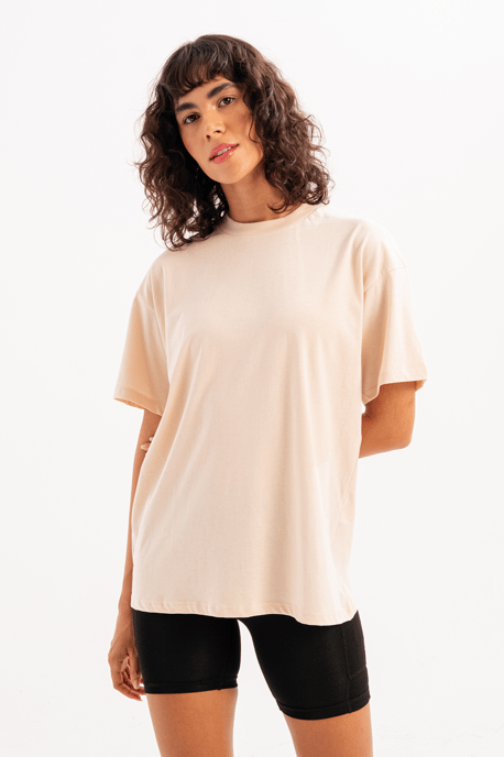 JUSTEVER Damen-T-Shirt aus 100 % Baumwolle, Oversize-Passform, Rundhalsausschnitt, Beige - Halo - Image 3