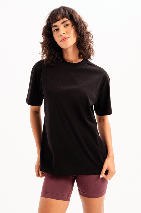 JUSTEVER Damen-T-Shirt aus 100 % Baumwolle, Oversize-Passform, Rundhalsausschnitt, Schwarz – Halo - Image 1