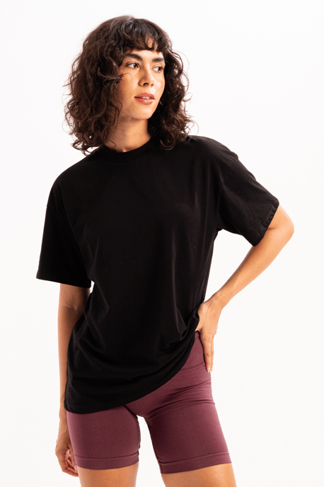 JUSTEVER Damen-T-Shirt aus 100 % Baumwolle, Oversize-Passform, Rundhalsausschnitt, Schwarz – Halo - Image 2