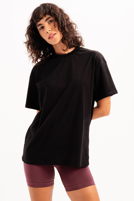JUSTEVER Damen-T-Shirt aus 100 % Baumwolle, Oversize-Passform, Rundhalsausschnitt, Schwarz – Halo - Image 3