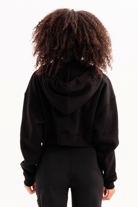 JUSTEVER Crop-Hoodie mit Reißverschluss, Kängurutasche und erhöhtem Bund, Schwarz, Damen-Sweatshirt - Lumen - Image 2