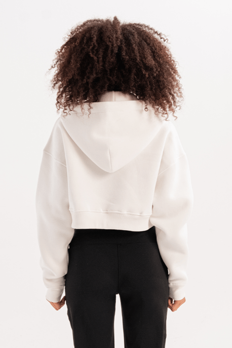JUSTEVER Crop-Hoodie mit Reißverschluss, Kängurutasche und erhöhtem Saum, Ecru, Damen-Sweatshirt - Lumen - Image 3