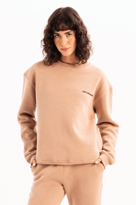 JUSTEVER Damen-Sweatshirt mit Rundhalsausschnitt, Stickerei, gefüttert mit feinem Fleece-Innenfutter und der Farbe Mink - Rigil - Image 1
