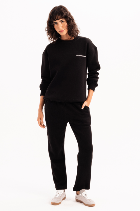 JUSTEVER Damen-Sweatshirt mit Rundhalsausschnitt, Stickerei, gefüttert mit Fleece-Innenseite, schwarz - Rigil - Image 1