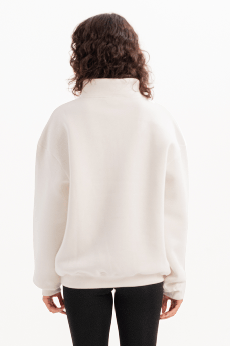 JUSTEVER Oversize Fit Stehkragen Halbreißverschluss Raised Ecru Damen-Sweatshirt - Cass - Image 2