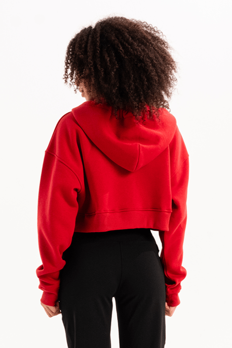 JUSTEVER Crop-Hoodie mit Reißverschluss, Kängurutasche und erhöhtem Bund, rot, Damen-Sweatshirt - Lumen - Image 3